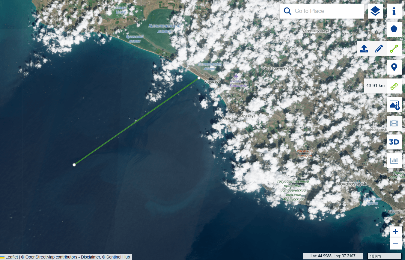 Нефтяное пятно в Черном море, 12 апреля 2026 / данные спутника Sentinel-2